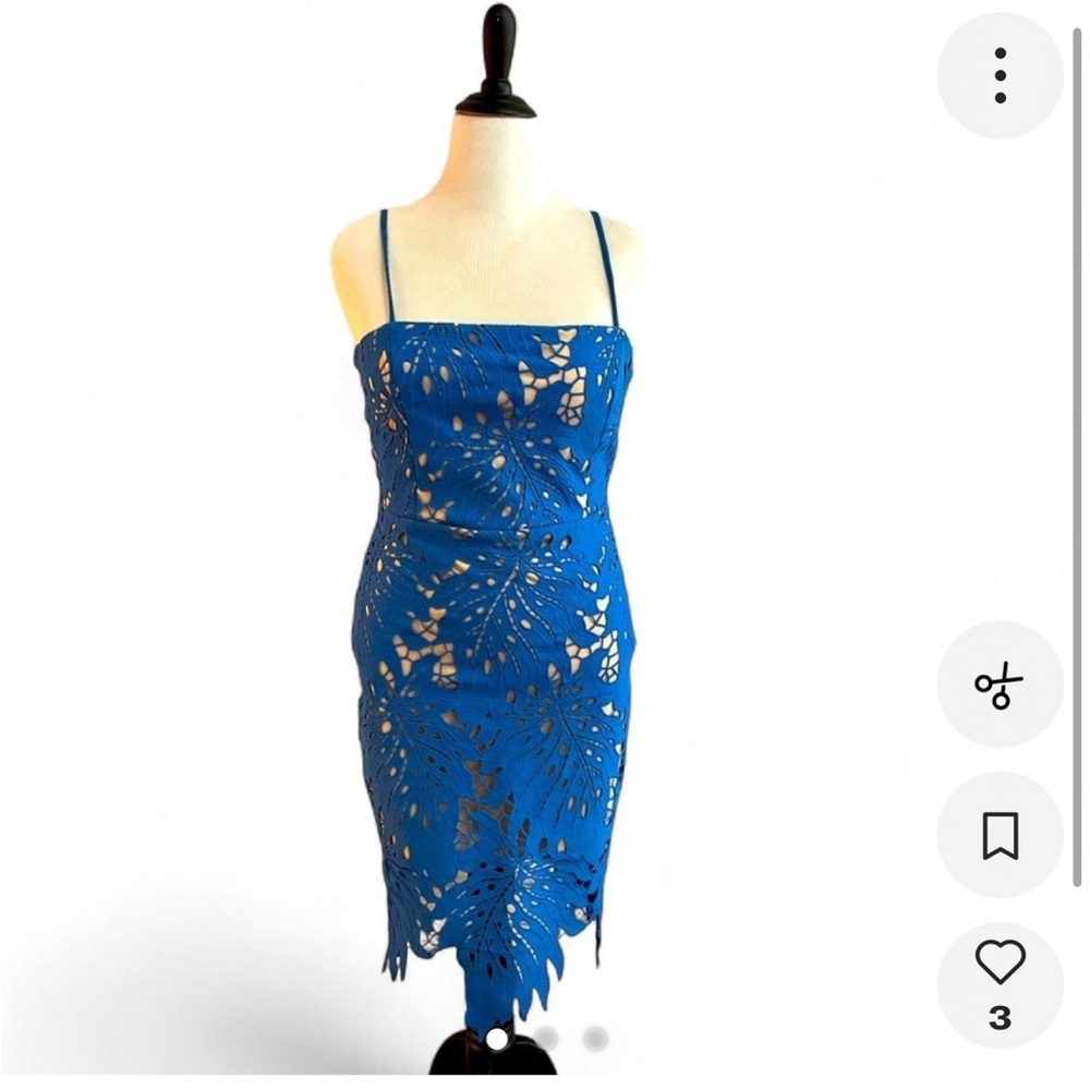 Lulu's Resplendent  Blue lace overlay bodycon midi dress XL - Picture 2 of 6